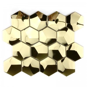 Placi de mozaic din aur 3D Placi cu oglindă hexagonală Mozaic metalic pentru decorarea bucătăriei / decorarea băii